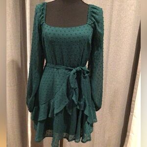Francesca's Collections - Long sleeve Deep Green Swiss Dot Dress - size M